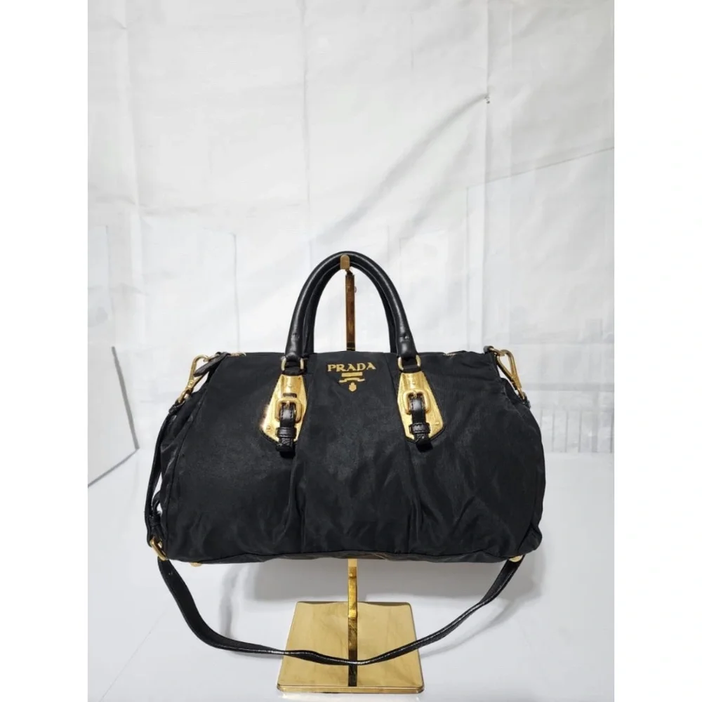 Authentic Prada Convertible Satchel Tessuto Bag Black